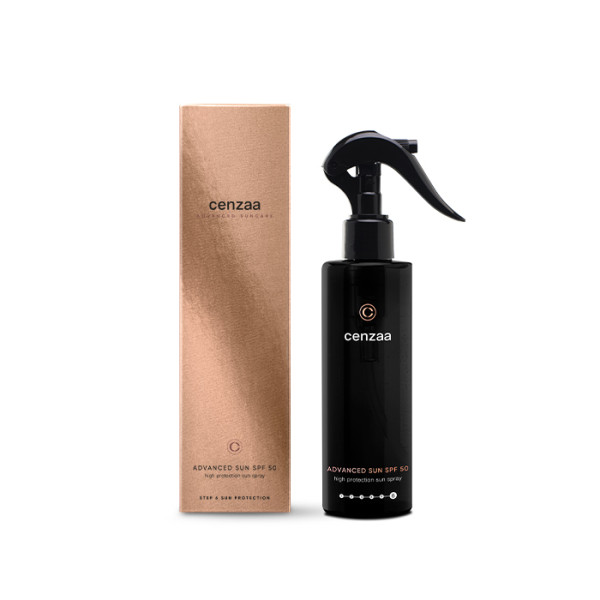 advancedsun, cenzaa skincare zonbescherming spf50 spray puurbeautyhoeve